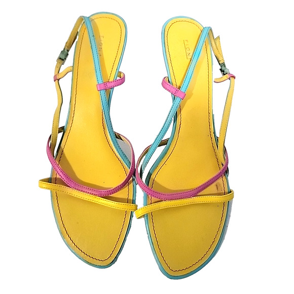 Fioni 80's Style Multi-Color Ankle Strap Sandals Size 10 - Picture 3 of 9